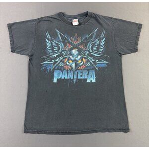 Rare Vintage Y2K Pantera Band Tee Sun Fade Guitar Flame Eagle Mask Medium Shirt